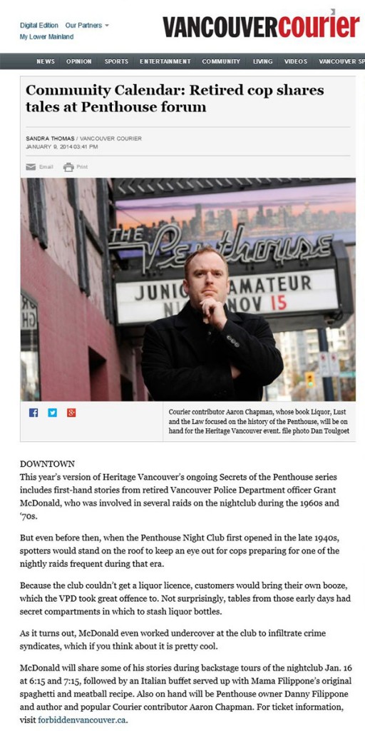 Vancouver Courier features Secrets of the Penthouse 1 Aaron Chapman at Secrets of the Penthouse