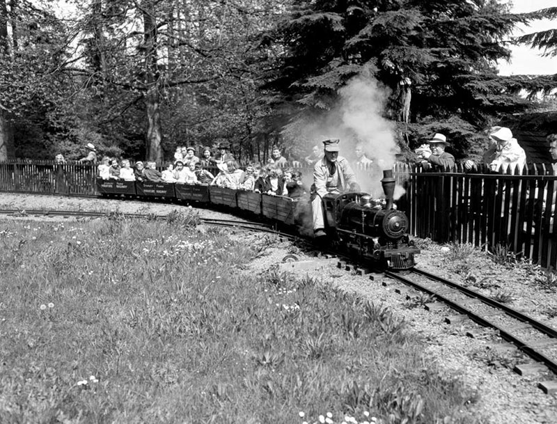 A Devastating History of Stanley Park 7 The miniature railway that was built in Stanley Park in the 1940s. The bigger one there today was built in a clearing left by Typhoon Freda. BC Archives #I-21688