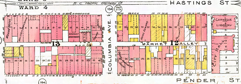 Market Alley, 1912 Map View Market Alley from Goad's fire insurance map, 1912. City of Vancouver Archives, taken from the city's Van Map online database.