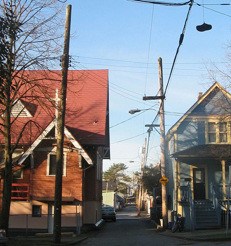 Hogan’s Alley, 2008 – Fountain Chapel and Black Community Institution The remaining portion of Hogan's Alley, looking west from Jackson Avenue in 2008. The Fountain Chapel on the left was the only black church in Vancouver, and a key institution for the city's black community.