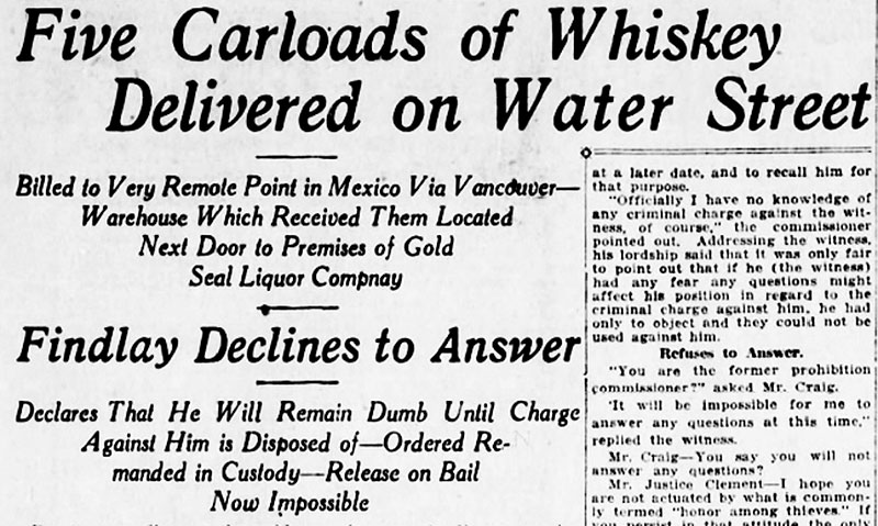 A Boozy History of Prohibition in Vancouver 16 A sensation headline about the Findlay scandal. Daily World, 28 December 1918.