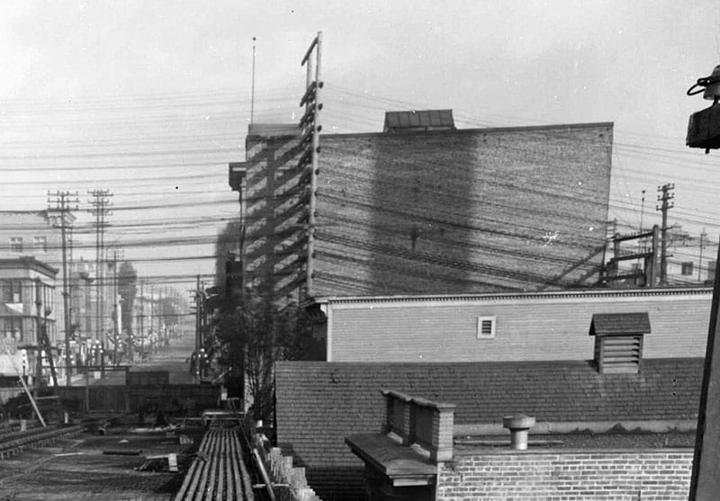 A Boozy History of Prohibition in Vancouver 17 Looking east toward Main Street during construction of the first Georgia Viaduct around 1914. The large building is the rear of the Avenue Theatre and just below it is the top of the Lincoln Club. City of Vancouver Archives #LGN 1188 (cropped)