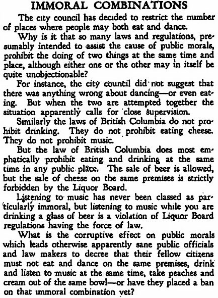 A Boozy History of Prohibition in Vancouver 21 "Immoral Combinations," Vancouver Sun, 4 September 1931.
