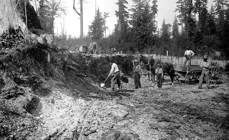 5 Secret Stories from Stanley Park 3 Digging up the midden at Whoi Whoi to build Park Road. Photo by Charles S Bailey, City of Vancouver Archives #SGN 91.