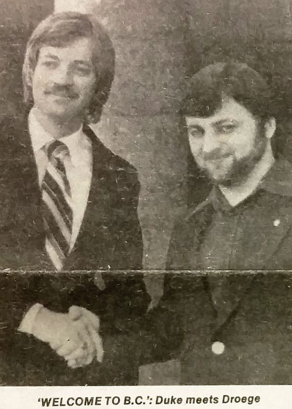 The History of the Ku Klux Klan in Vancouver 12 "Grand Wizard" David Duke and organizer for Western Canada, Wolfgang Droege of Victoria. Vancouver Courier, 19 April 1979.