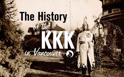 Title image showing Luther Powell saluting outside Klan Headquarters in Shaughnessy Heights in November 1925. Photo by Stuart Thompson, City of Vancouver Archives #99-1499.