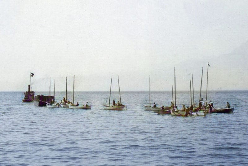 Squatting Early Vancouver Part 1: Tar Flat 4 Fishing boats being towed for the English Bay Cannery. Tar Flatters Billy the Rat and Charlie Fredericks fished for the cannery, one of several casual labour jobs available to marginalized workers in early Vancouver. City of Vancouver Archives #B0 P25.2.