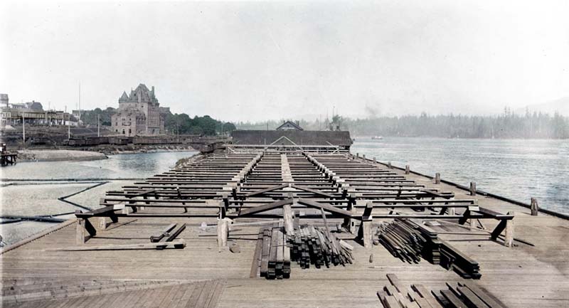 Squatting Early Vancouver Part 2: Cut Throat Johnny's 5 Extending the CPR wharf at the foot of Abbott Street, 1906. This is five years after JR Linton's shacks were removed. In the distance is the old CPR passenger station at the foot of Granville Street. City of Vancouver Archives #Can P120.